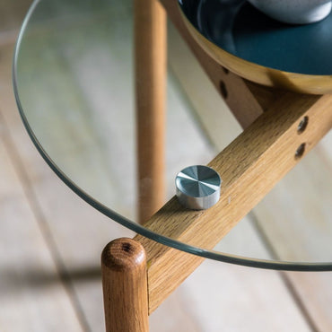 Moran Natural Oak and Glass 40cm Round Side Table