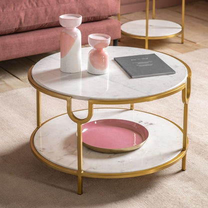 Weston White Marble and Gold Round Coffee Table