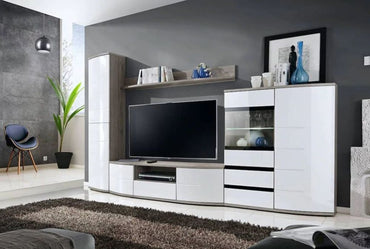 Ontario White High Gloss and Oak TV Unit