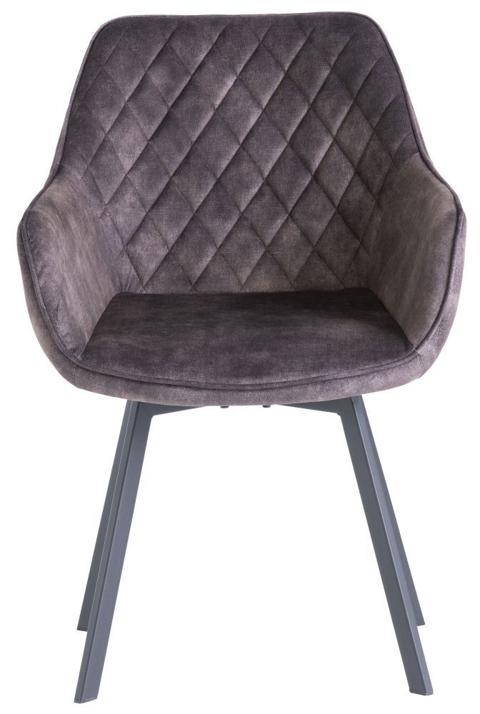 Viola Graphite Velvet Fabric Swivel Dining Chair with Black Powder Coated Legs (Sold in Pairs)