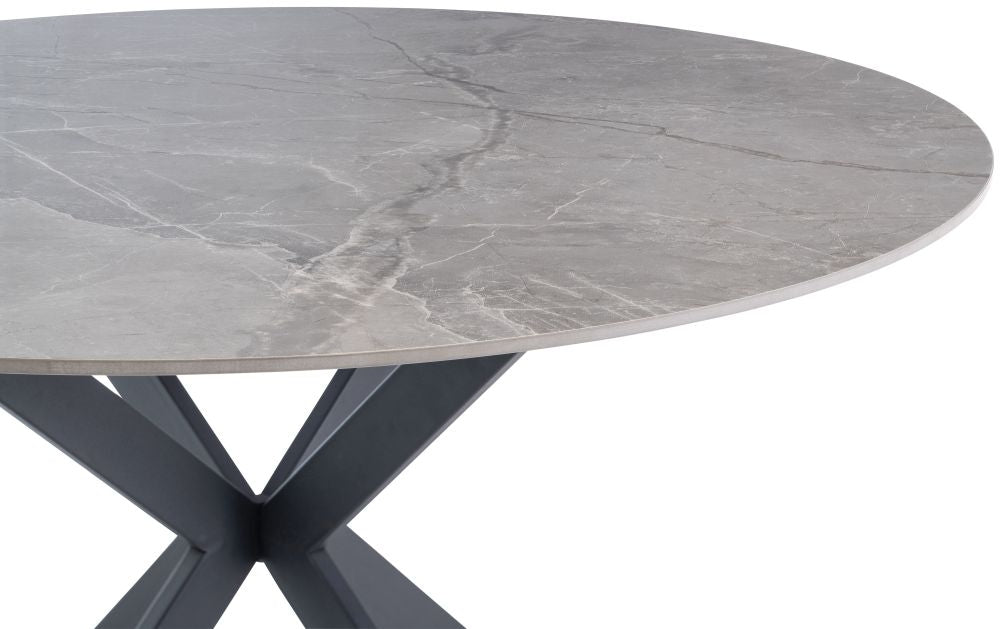 Talia 4 Seater Round Dining Table - Grey Sintered Stone Top with Black Powder Coated Legs