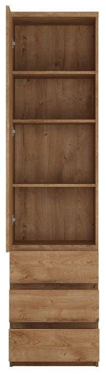 Fribo Tall Narrow 1 Door 3 Drawer Cupboard in Oak