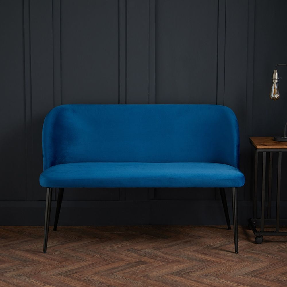 Zara Blue Velvet Fabric Dining Bench with Backrest