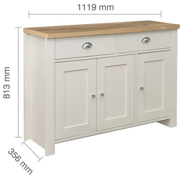 Highgate Cream and Oak Effect Small Sideboard - 3 Doors