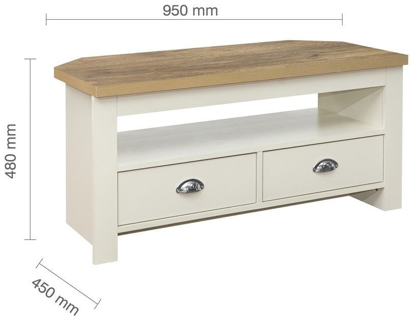 Highgate Cream and Oak Effect Corner TV Unit - 2 Drawers