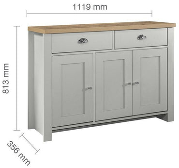 Highgate Grey and Oak Effect Small Sideboard - 3 Doors