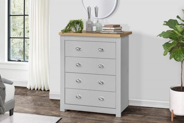 Highgate Grey and Oak Effect Chest - 4 Drawers