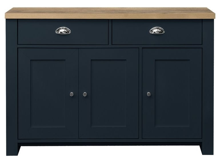 Highgate Blue and Oak Effect Small Sideboard - 3 Doors