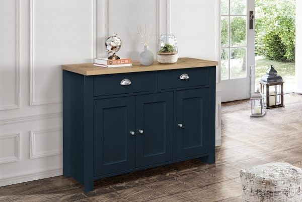 Highgate Blue and Oak Effect Small Sideboard - 3 Doors