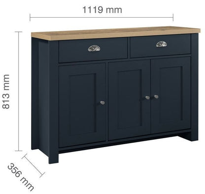 Highgate Blue and Oak Effect Small Sideboard - 3 Doors