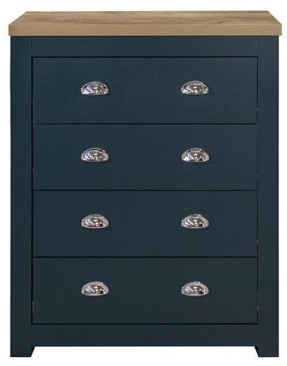 Highgate Blue and Oak Effect Chest - 4 Drawers