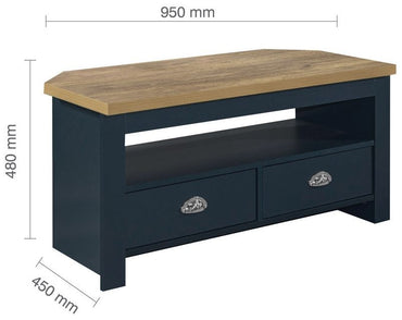 Highgate Blue and Oak Effect Corner TV Unit - 2 Drawers