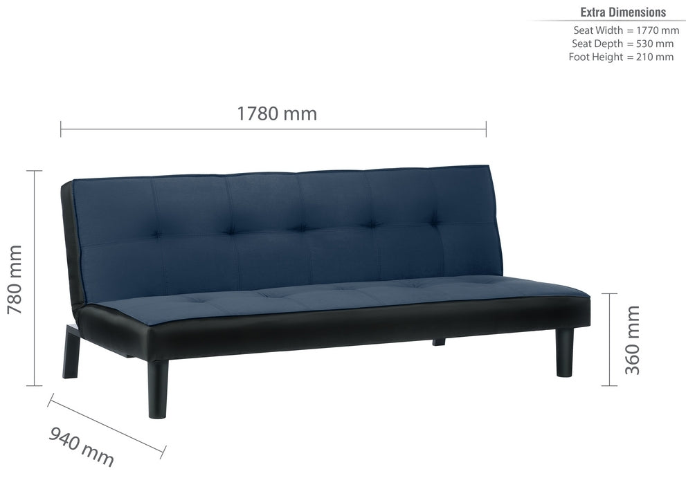 Aurora Midnight Blue Fabric 3 Seater Sofabed