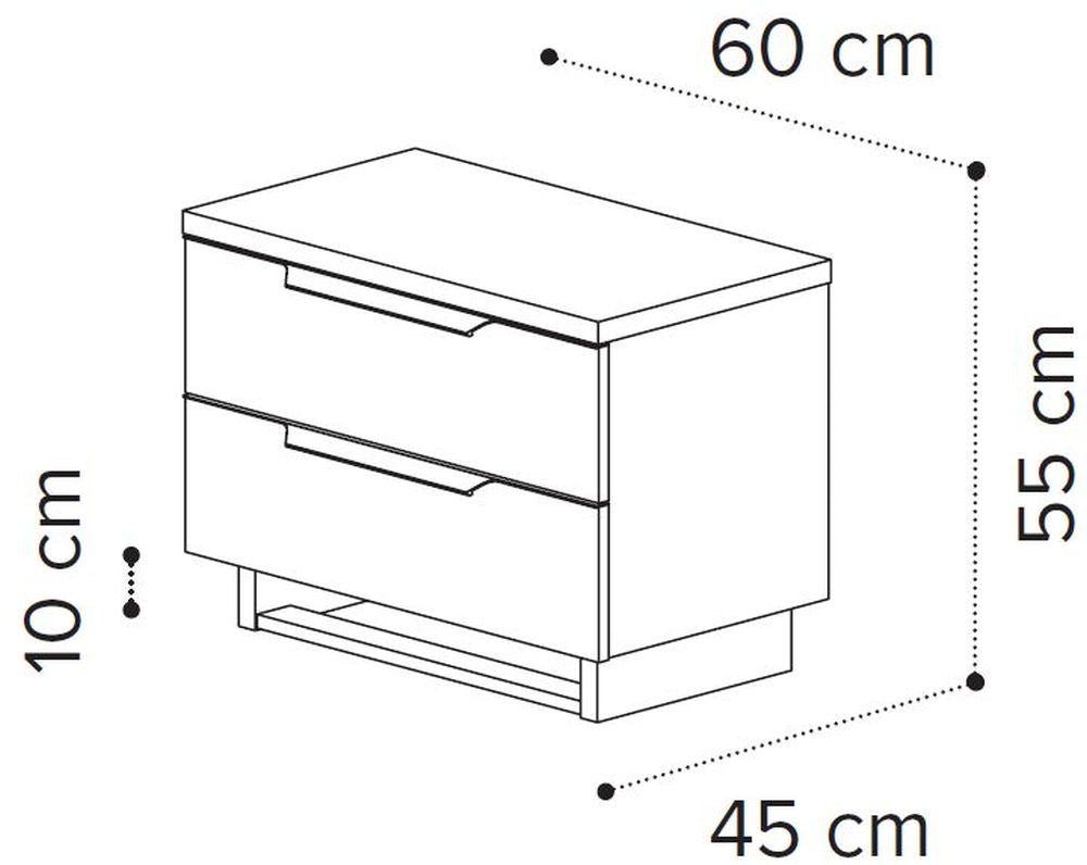 Camel Kimera Night White Italian 2 Drawer Bedside Cabinet