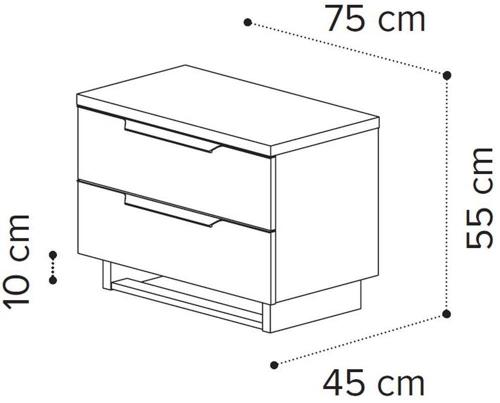 Camel Kimera Night White Italian 2 Drawer Large Bedside Cabinet