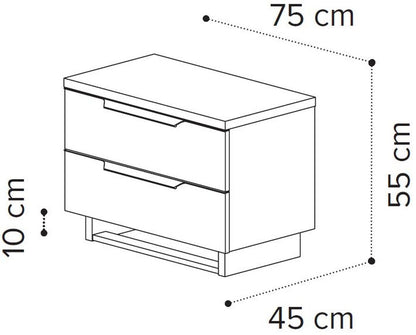 Camel Kimera Night White Italian 2 Drawer Large Bedside Cabinet