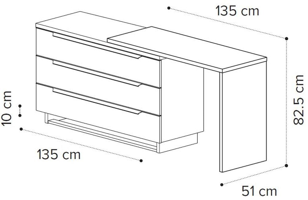Camel Kimera Night White Italian 3 Drawer Dressing Table