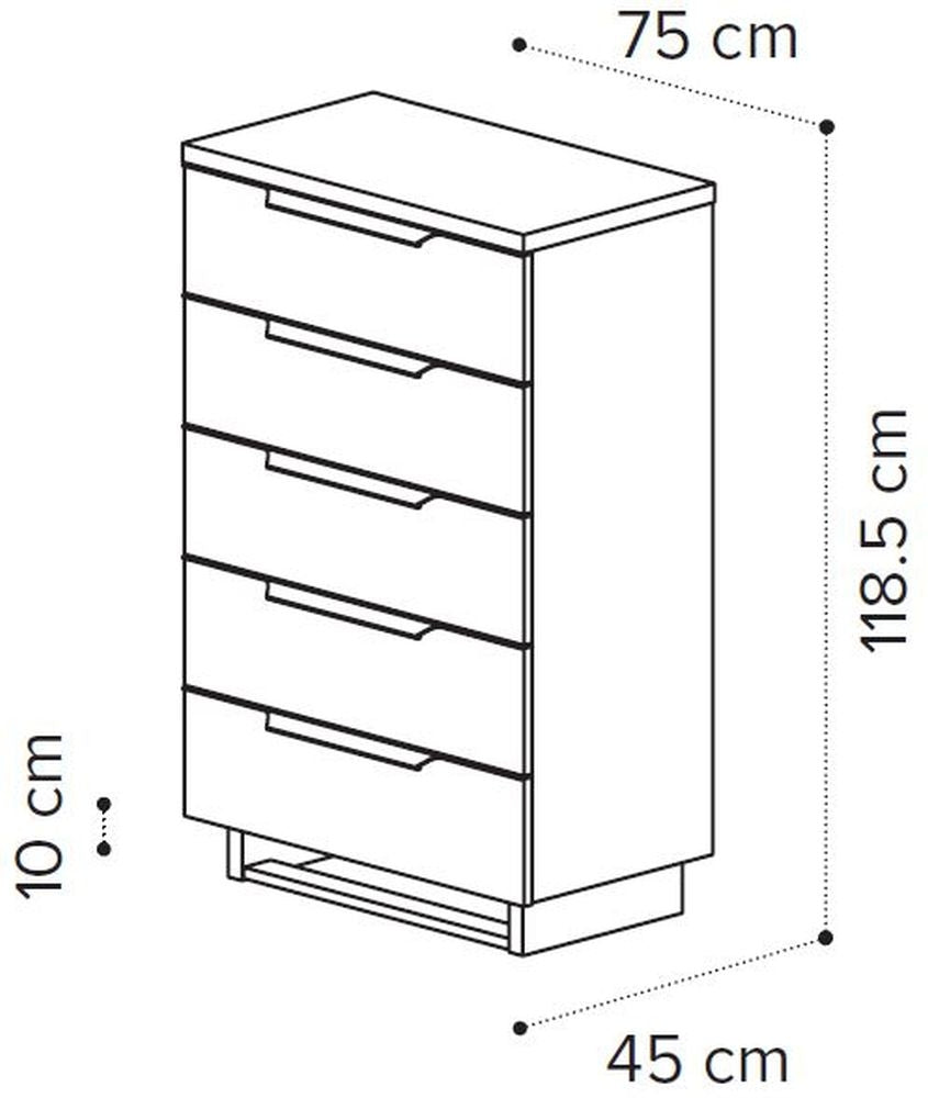 Camel Kimera Night White Italian 5 Drawer Tall Chest