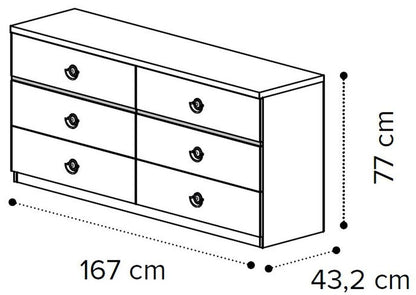 Camel Nabucco Night Silver Birch Italian 6 Drawer Chest