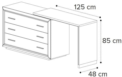 Camel Elite Night Silver Birch Italian 3 Drawer Dressing Table