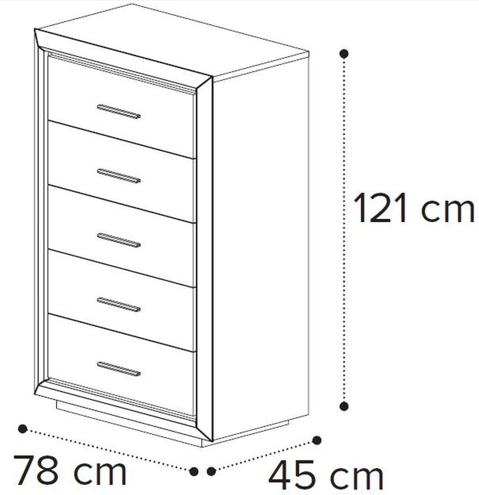 Camel Elite Night Silver Birch Italian 5 Drawer Tall Chest