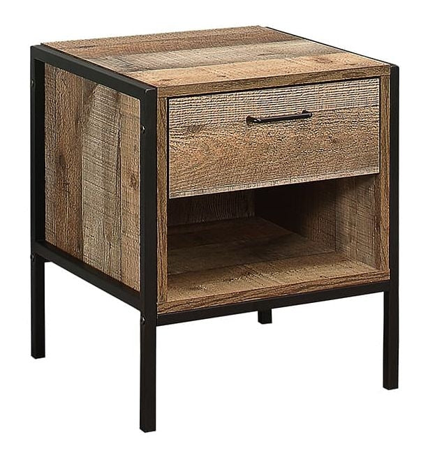 Urban Rustic Wood Effect Industrial Style Bedside Cabinet - 1 Drawer