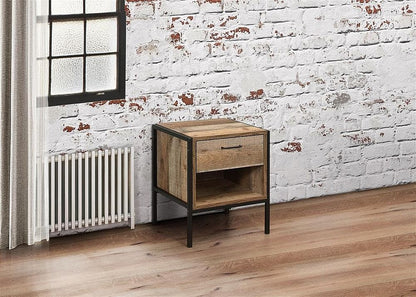 Urban Rustic Wood Effect Industrial Style Bedside Cabinet - 1 Drawer