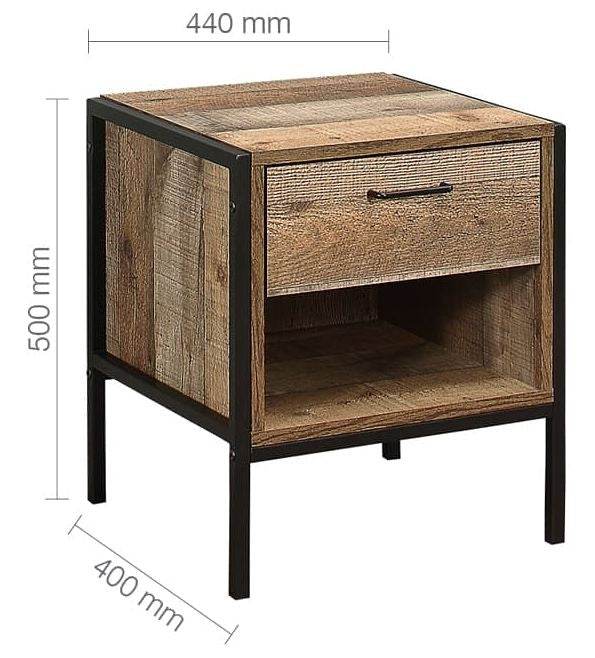 Urban Rustic Wood Effect Industrial Style Bedside Cabinet - 1 Drawer