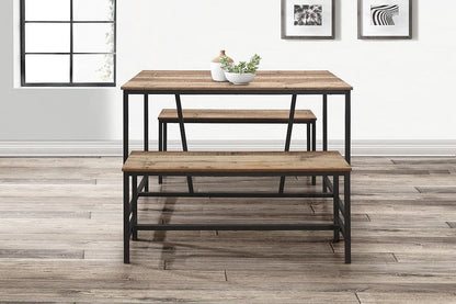 Urban Rustic Wood Effect Industrial Style Kitchen Dining Set with 2 Benches