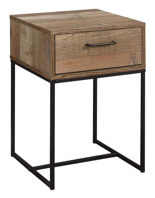 Urban Rustic Wood Effect Industrial Style Narrow Bedside Cabinet - 1 Drawer