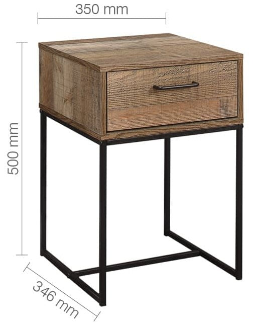 Urban Rustic Wood Effect Industrial Style Narrow Bedside Cabinet - 1 Drawer