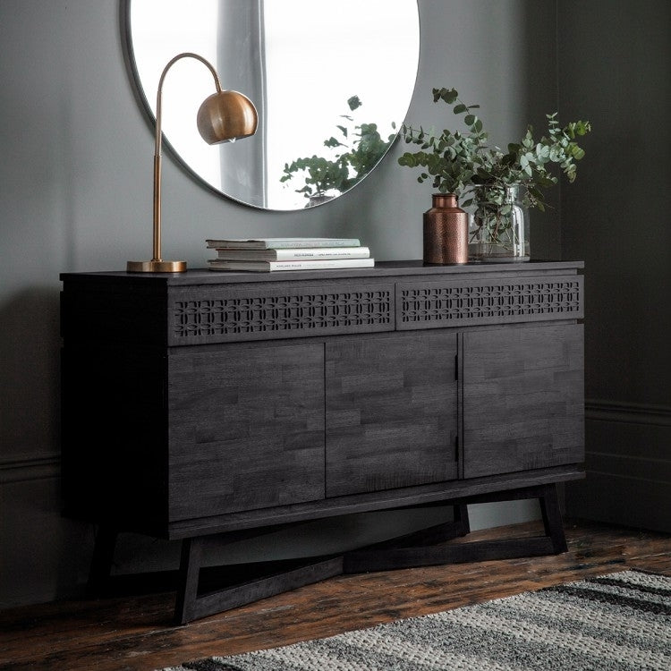 Boho Boutique 140cm Black Wood Medium Sideboard - 3 Doors