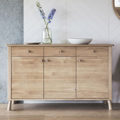 Wycombe 140cm Nordic Style Oak Medium Sideboard - 3 Doors