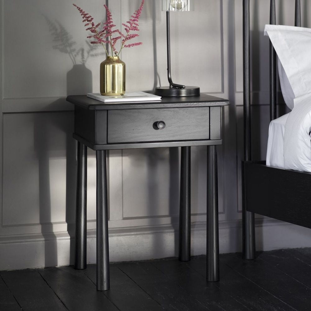 Wycombe Nordic Style Black Bedside Table - 1 Drawer