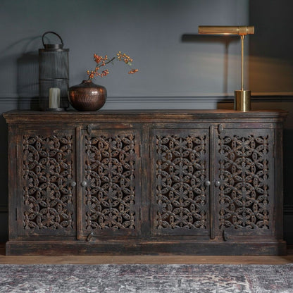 Balotra Carved Mango Wood 180cm Large Sideboard - 4 Doors