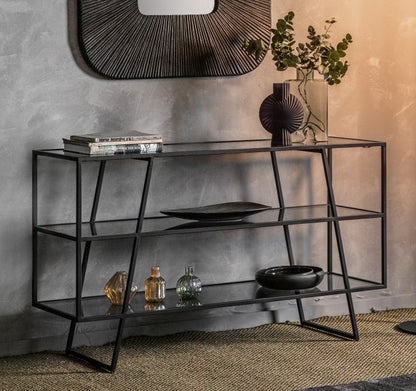 Putney Black Glass 140cm Console Table