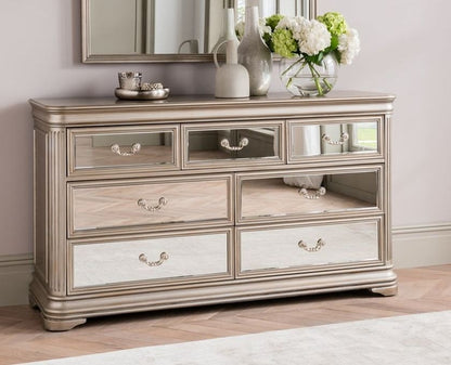 Vida Living Jessica Champagne Mirrored 3+4 Drawer Dressing Chest