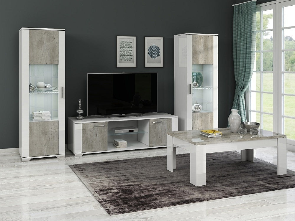 Messina White and Concrete Grey 2 Door Italian TV Unit