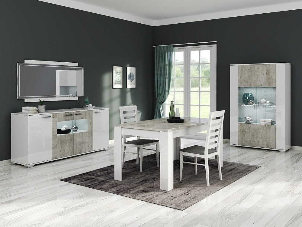 Messina White and Concrete Grey 4 Door Italian Sideboard with LED Light