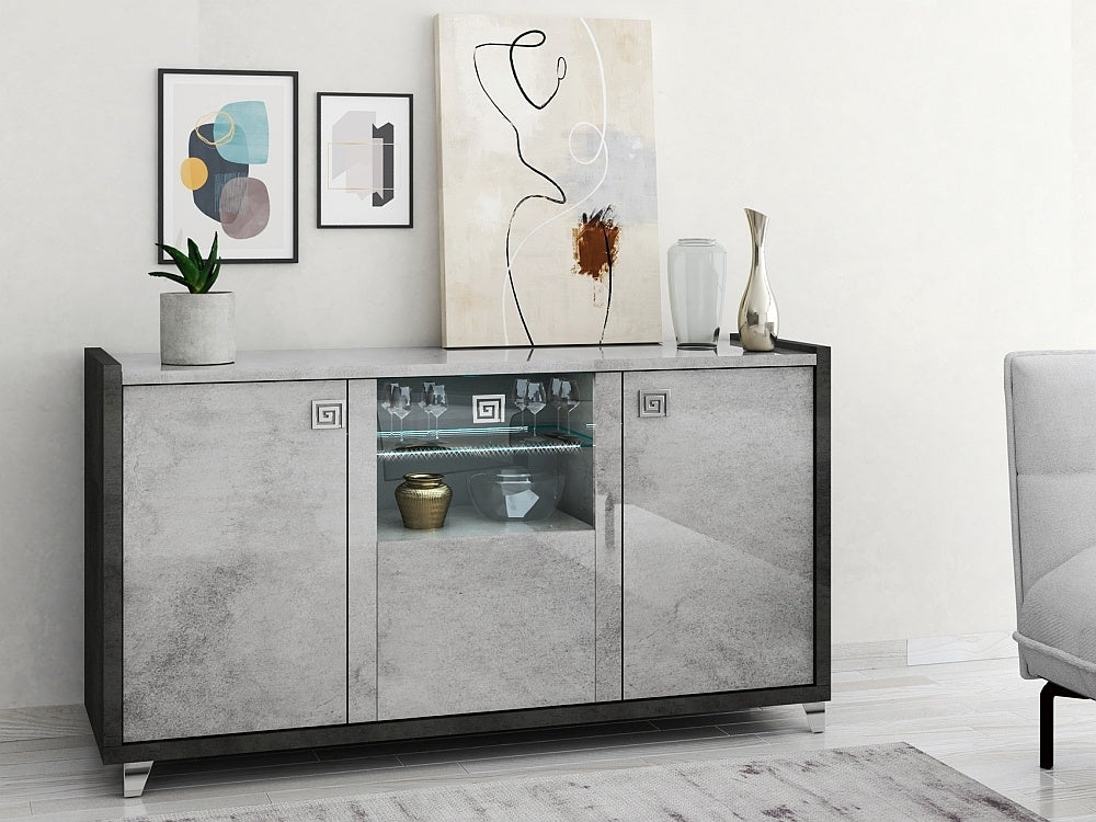 Milo Grey Marble Effect 3 Door Italian Sideboard with LED Light