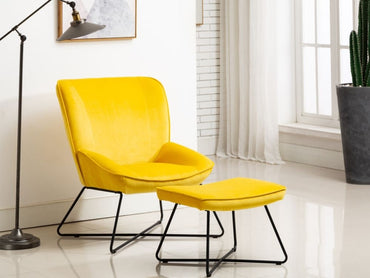 Teagan Ochre Velvet Fabric Chair and Footstool