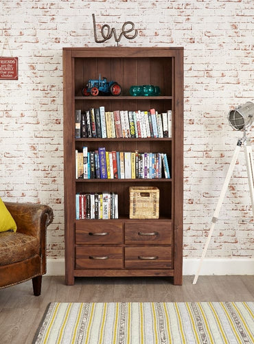 Mayan Walnut 4 Drawer Bookcase