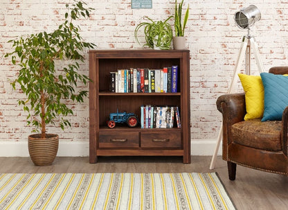 Mayan Walnut 2 Drawer Bookcase