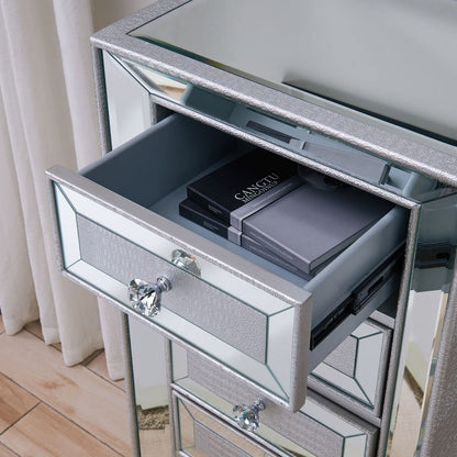 Sofia Mirrored 5 Drawer Tall Boy Chest