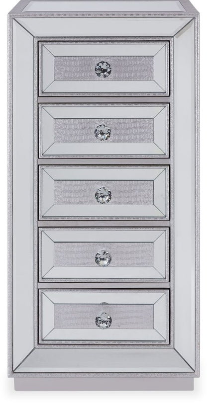 Sofia Mirrored 5 Drawer Tall Boy Chest