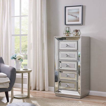 Sofia Mirrored 5 Drawer Tall Boy Chest