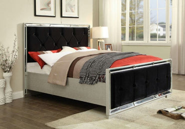 Sofia Mirrored and Black Fabric Bed