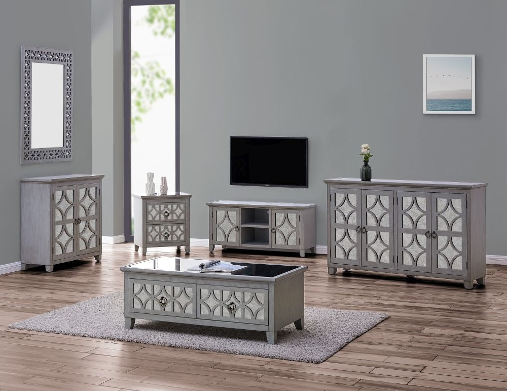 Russell Grey Mirrored 4 Door Sideboard