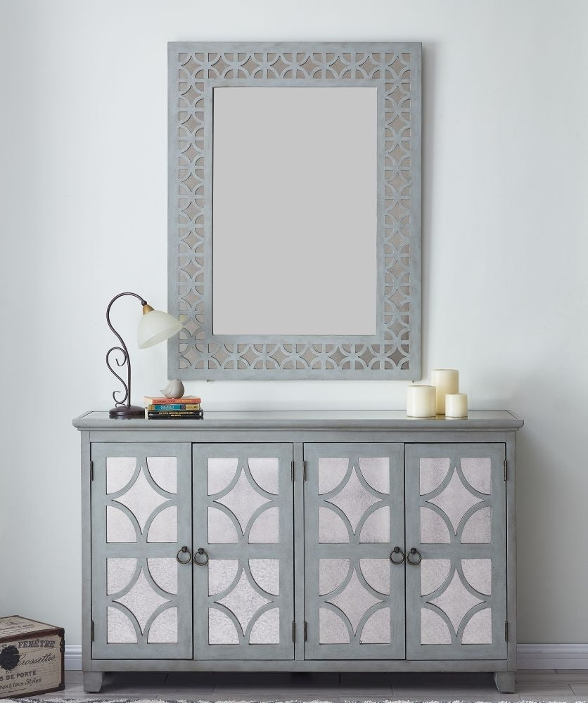 Russell Grey Mirrored 4 Door Sideboard with Mirror