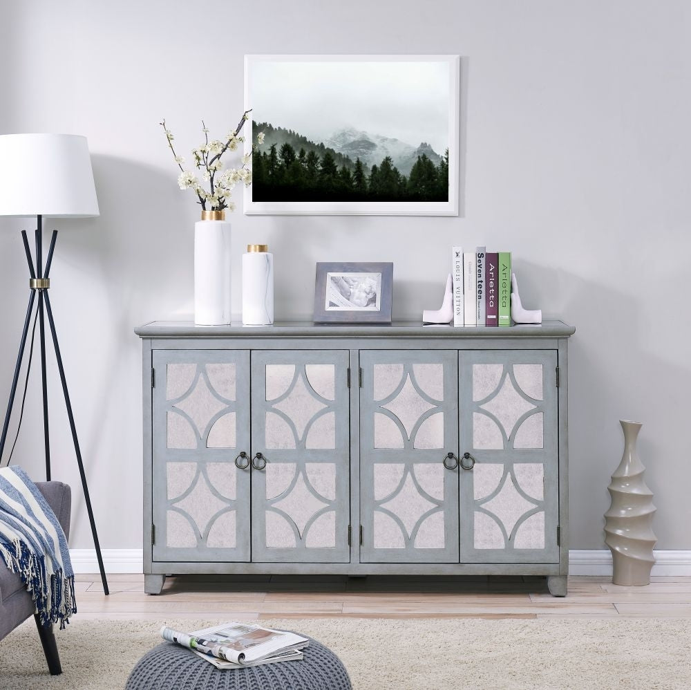 Russell Grey Mirrored 4 Door Sideboard with Mirror